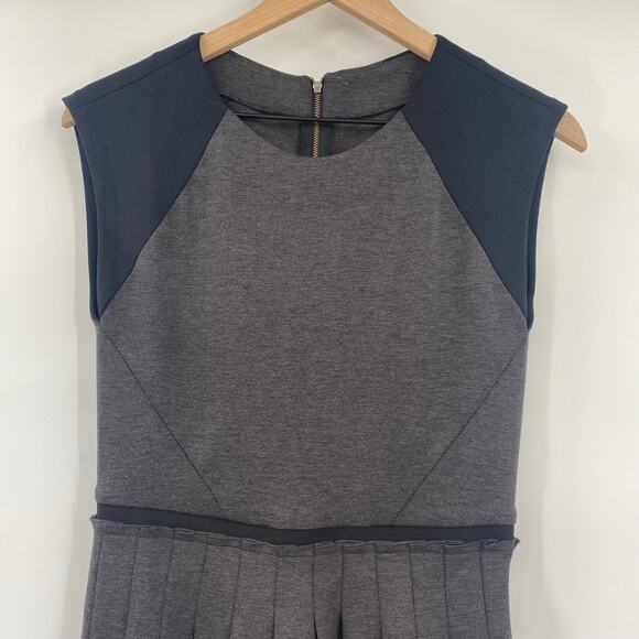 Rebecca Taylor Ponte Mini Dress Fit & Flare Pleated Skirt Colorblock Gray Black - Picture 5 of 10